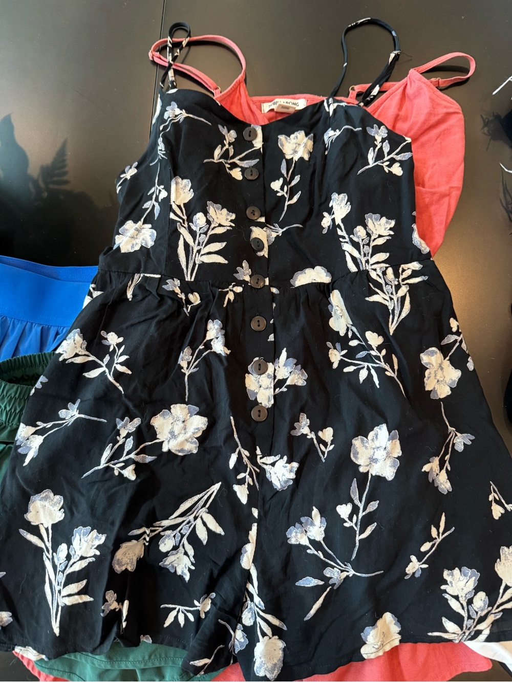Urban Outfitters Black Floral Button-Front  with White Blooms romper